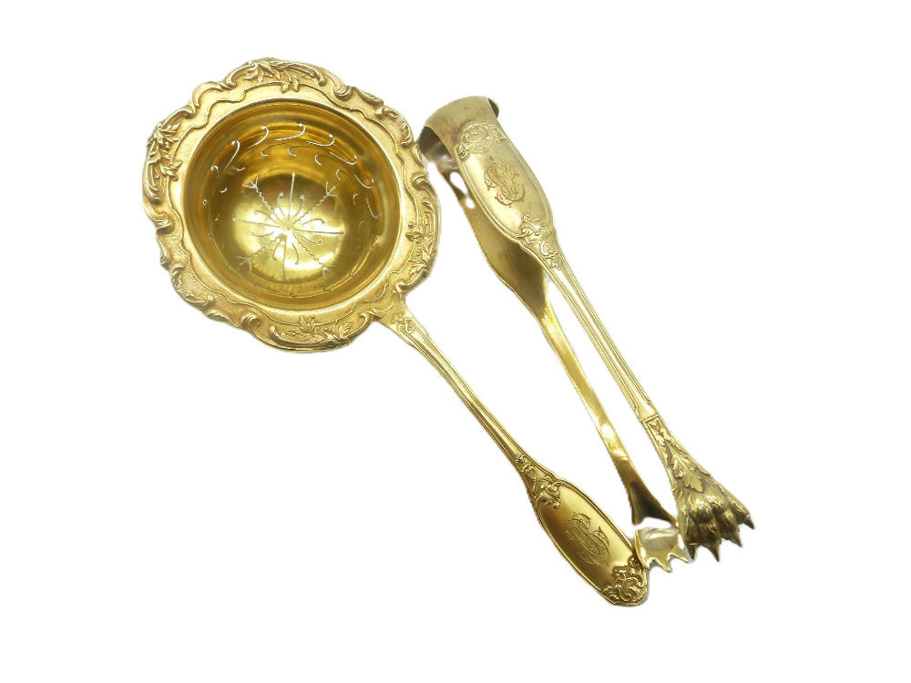 French Silver Gilt Tea Strainer Tongs - 43 Chesapeake Court Antiques