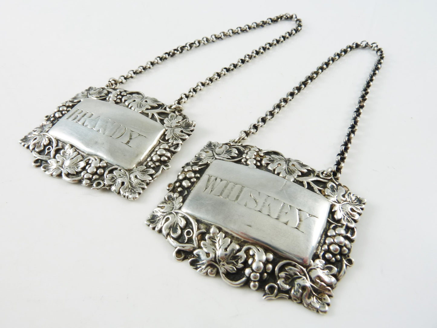 Sterling Silver Decanter Tags or Wine Labels, Brandy & Whiskey, Victorian - 43 Chesapeake Court Antiques