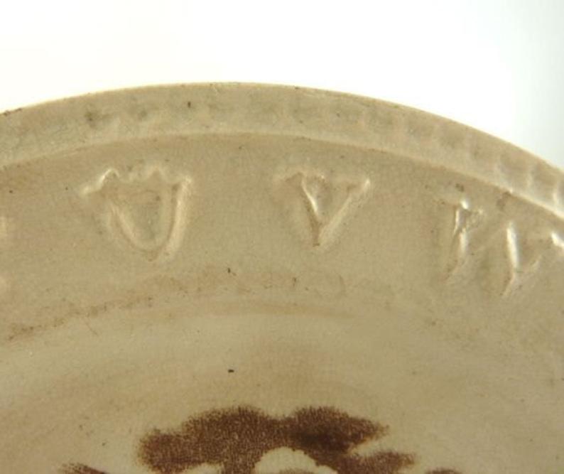 Antique Children's ABC Plate, Pottery Transfer-ware Raised Alphabet with Dogs - 43 Chesapeake Court Antiques