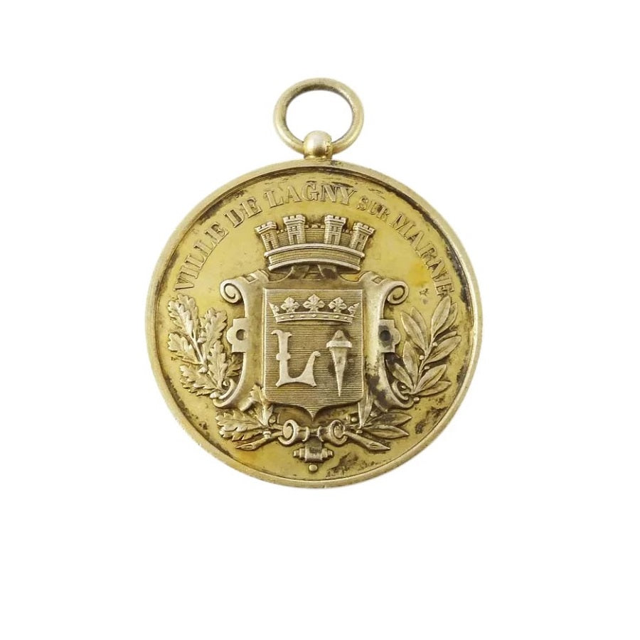Antique French Silver & Gilt Medal or Award, Laurel Wreath & Shield - 43 Chesapeake Court Antiques