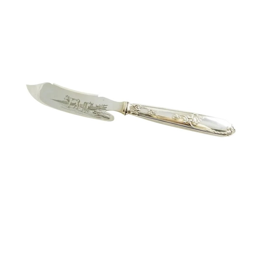 Antique French Sterling Silver Cheese Knife with Engraved Blade 43 Antique French Sterling Silver Cheese Knife with Engraved Blade 43