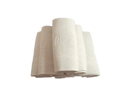 Antique  French Damask Linen Table Napkin - 43 Chesapeake Court Antiques