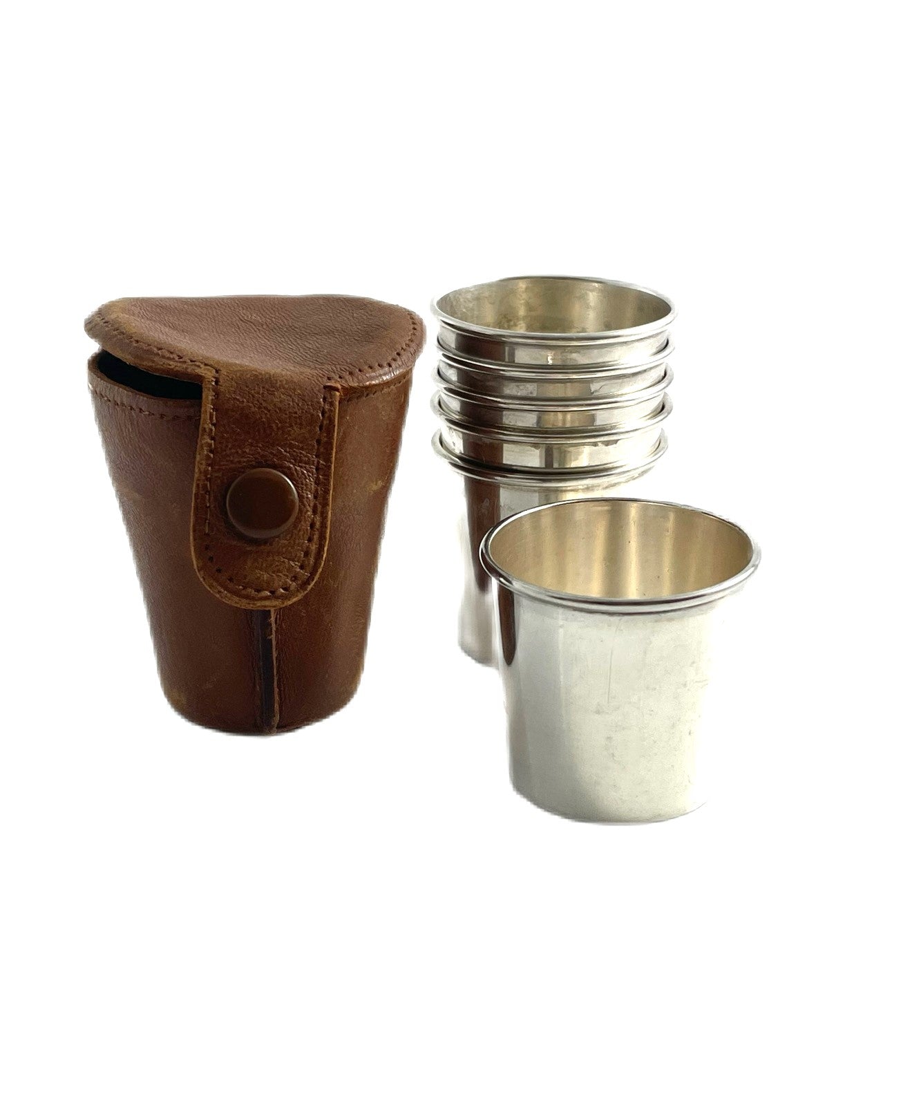 Sterling Silver Staking Shot Cups, Set of Six with Leather Case - 43 Chesapeake Court Antiuqes