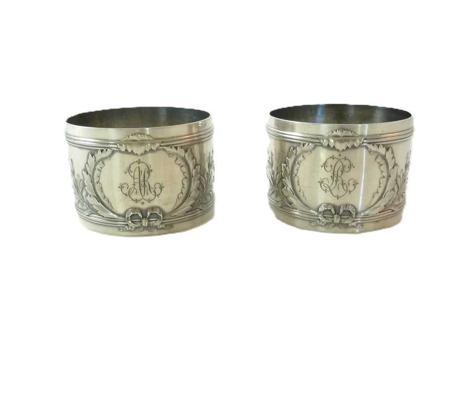 Antique Pair French Sterling Silver Napkin Rings - 43 Chesapeake Court Antiques