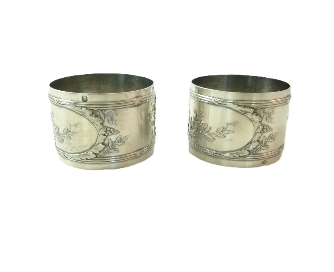 Antique Pair French Sterling Silver Napkin Rings - 43 Chesapeake Court Antiques