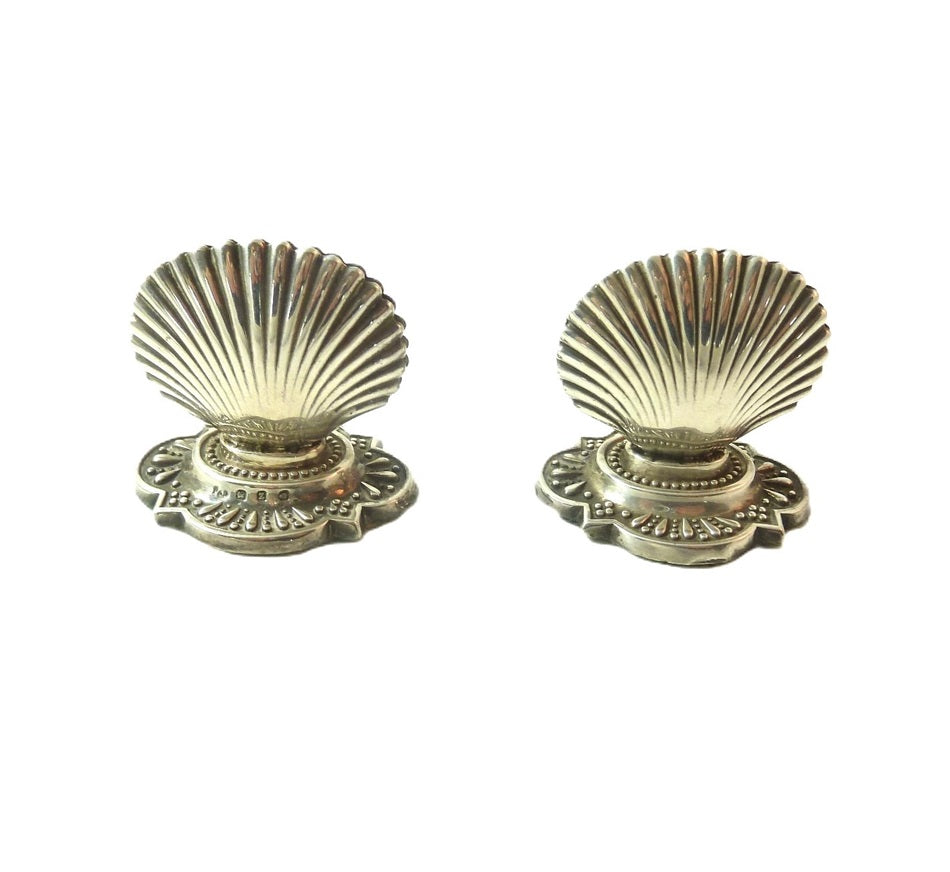 English Sterling Silver Menu Holders, A Pair Victorian Shell Design