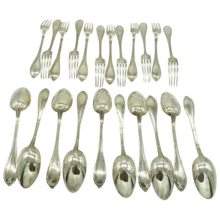 Antique French Sterling Silver Flatware Service for Twelve - 43 Chesapeake Court Antiques