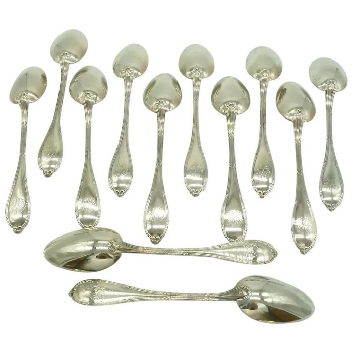 Antique French Sterling Silver Flatware Service for Twelve - 43 Chesapeake Court Antiques