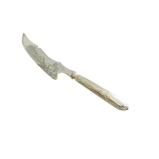 Antique French Cheese Knife, Sterling Silver Handle with Engraved Blade - 43 Chesapeake Court Antiques