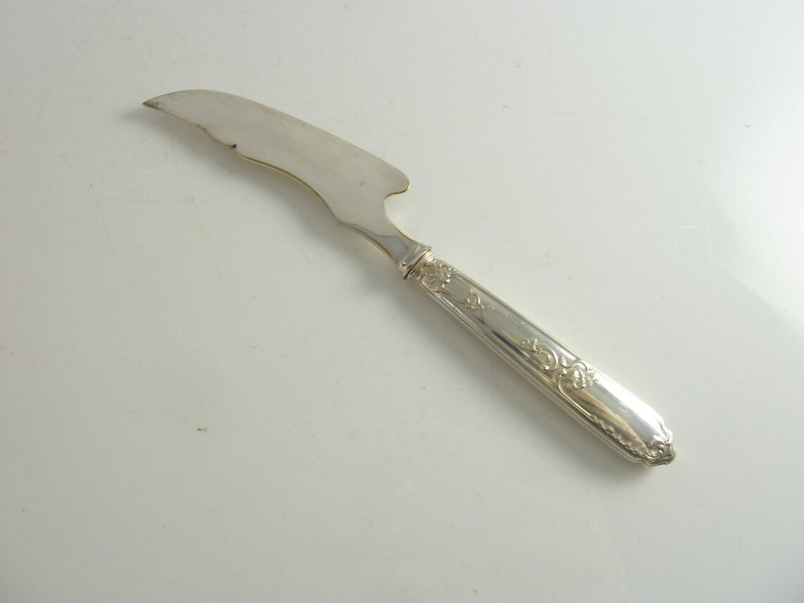 Antique French Cheese Knife, Sterling Silver Handle with Engraved Blade - 43 Chesapeake Court Antiques
