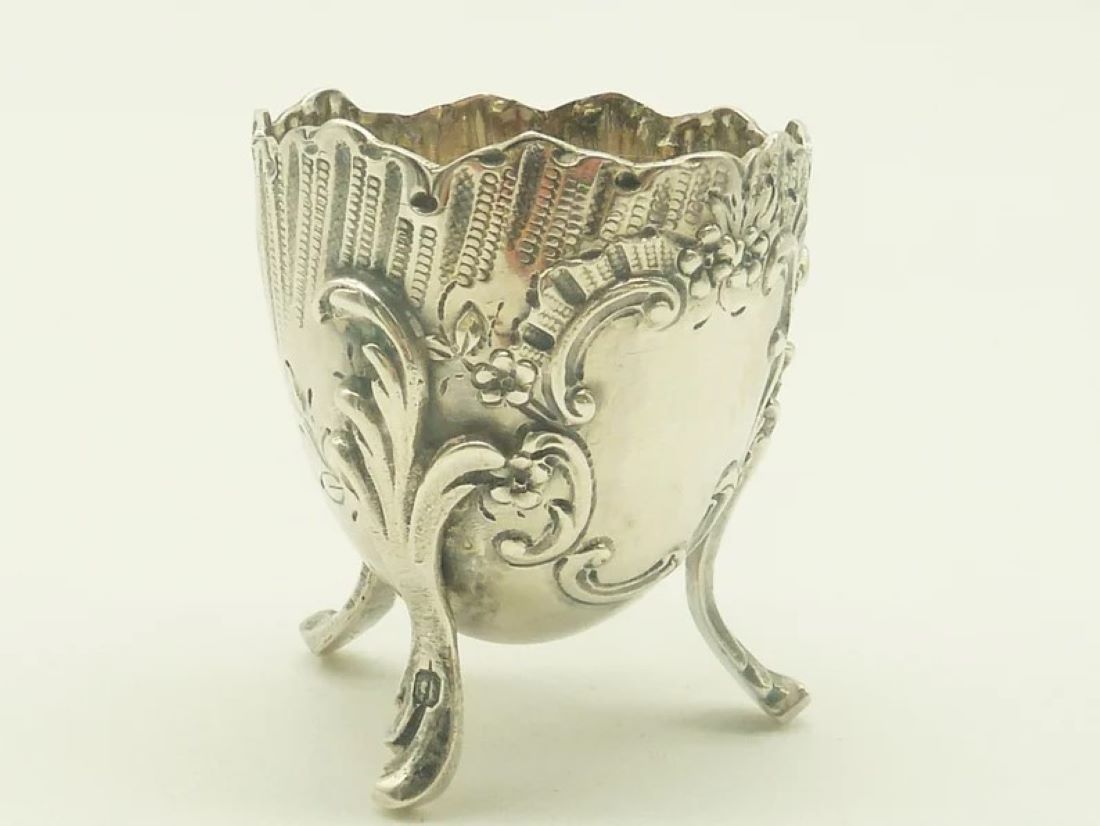 French Sterling Egg Cup, Ornate Design - 43 Chesapeake Court Antiques
