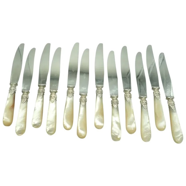 French Silver MOP Knives set of 12 large knives - 43 Chesapeake Court Antiques