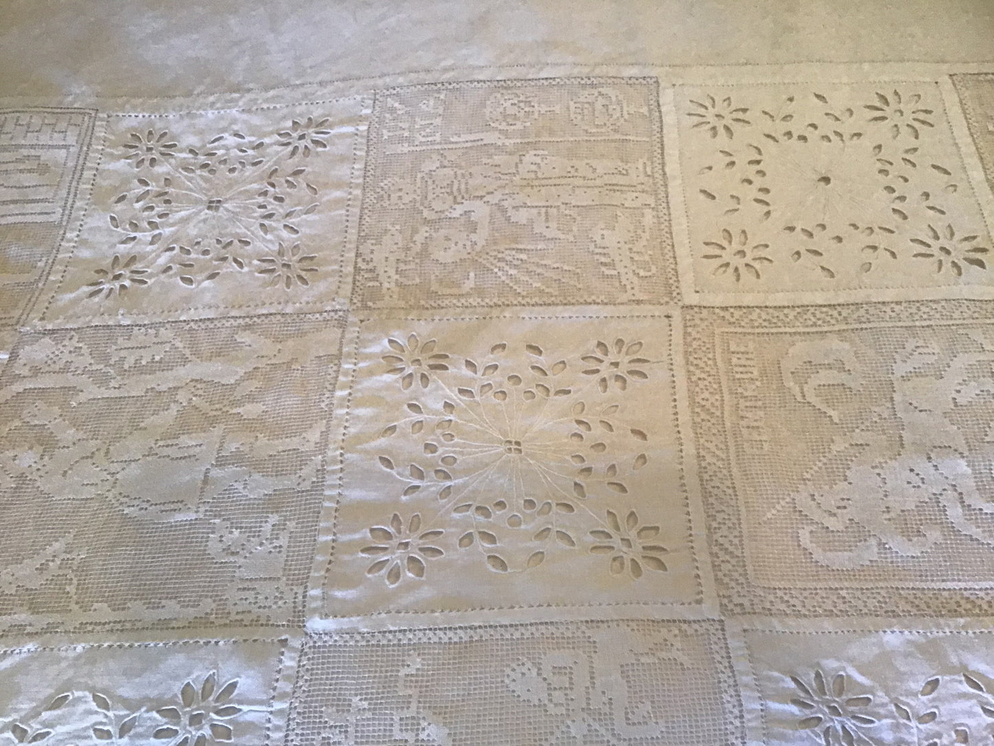 Antique White Filet Lace Linen, Figural Scenes - 43 - Chesapeake Court Antiques