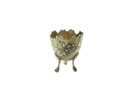 french silver egg cup with floral design