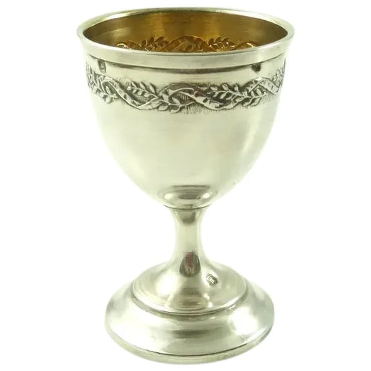 French Sterling Silver Egg Cup, Antique C 1900, Floral & Ribbon Frieze - 43 Chesapeake Court Antiques