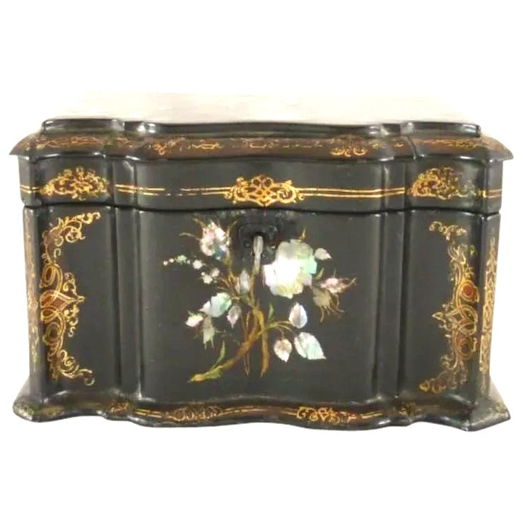 Tea Caddy Box Mother of Pearl, Antique English C 1850 - 43 Chesapeake Court Antiques