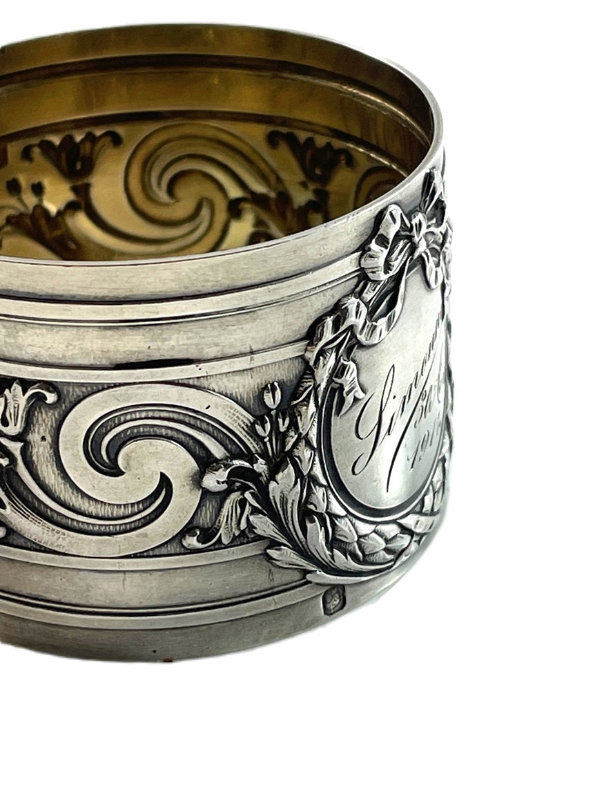 French Sterling Napkin Ring, Laurel Garland - 43 Chesapeake Court Antiques