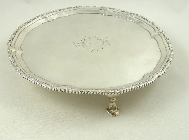 Antique Georgian Sterling Silver Salver Card Tray, London 1774 - 43 Chesapeake Court Antiques