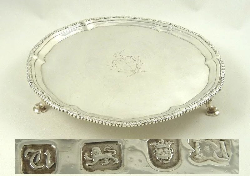 Antique Georgian Sterling Silver Salver Card Tray, London 1774 - 43 Chesapeake Court Antiques