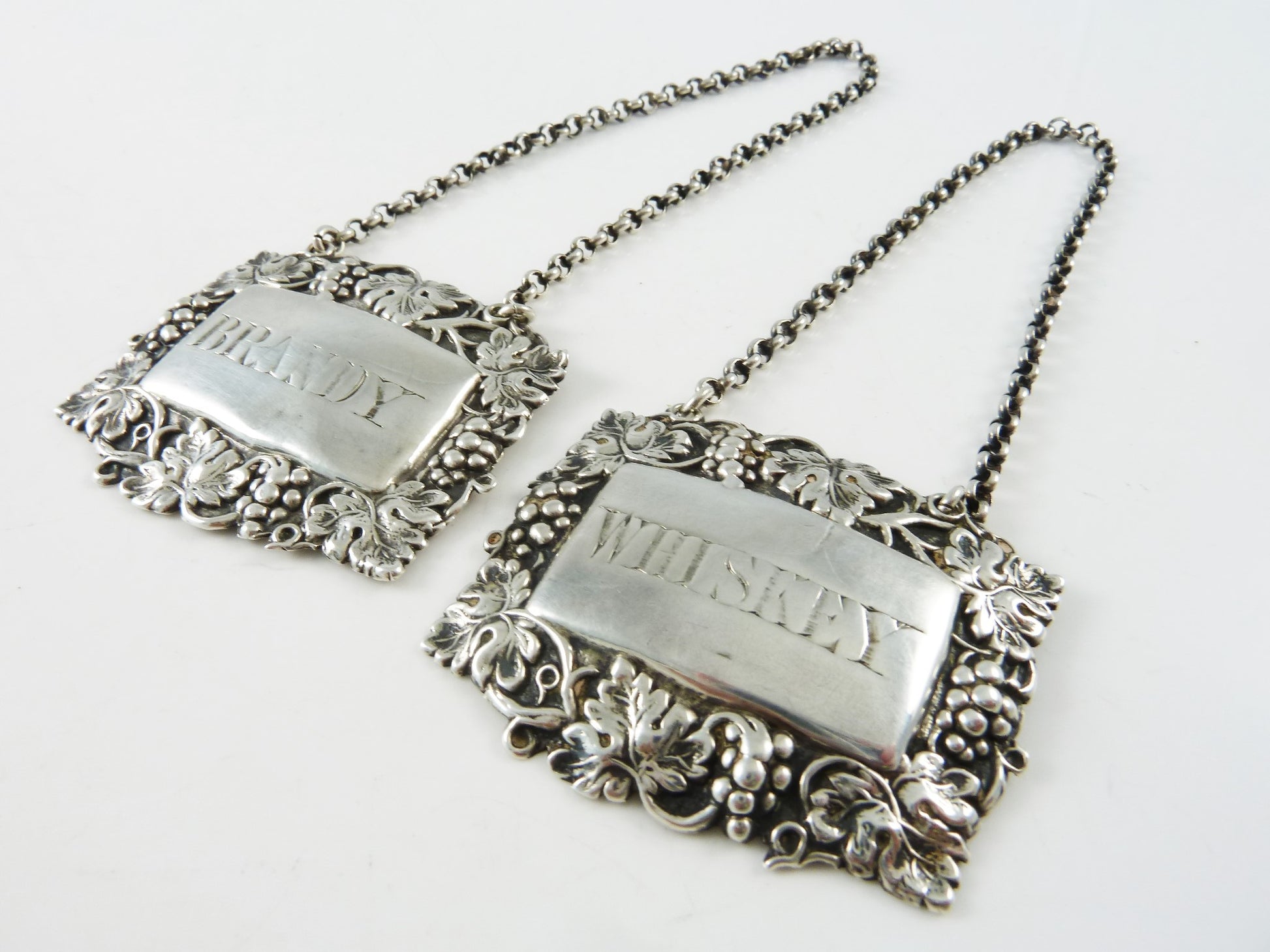 Sterling Silver Decanter Tags or Wine Labels,  Brandy & Whiskey, Victorian - 43 Chesapeake Court Antiques