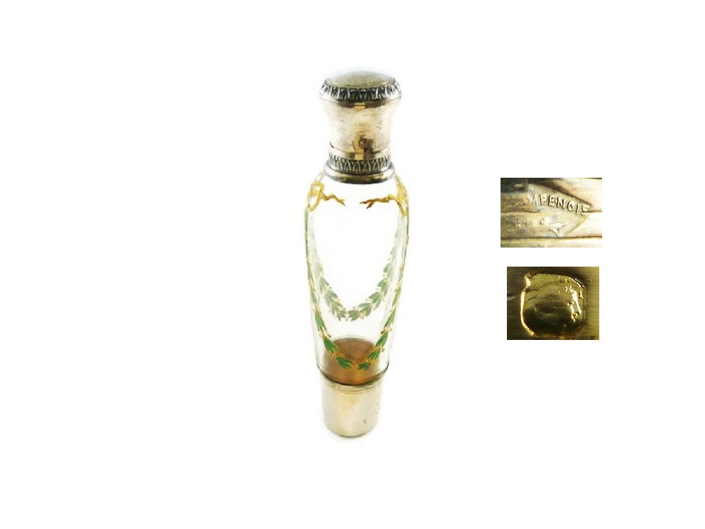 Antique French Silver & Gilt Flask,  Opera or Carriage Liquor with Enamel Decoration - 43 Chesapeake Court Antiques