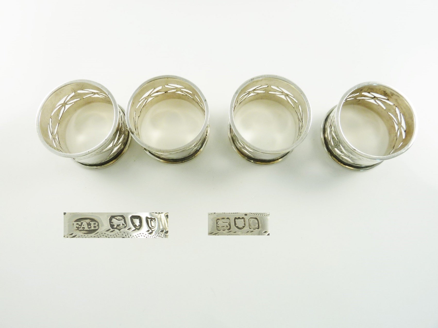 Antique English Sterling Silver Napkin Rings, Set of Four Boxed - 43 Chesapeake Court Antiques