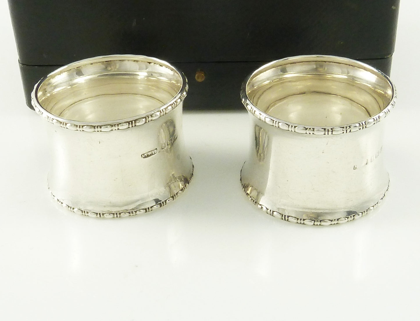 English Sterling Silver Napkin Rings, Monogram "P", A Pair with Presentation Box - 43 Chesapeake Court Antiques