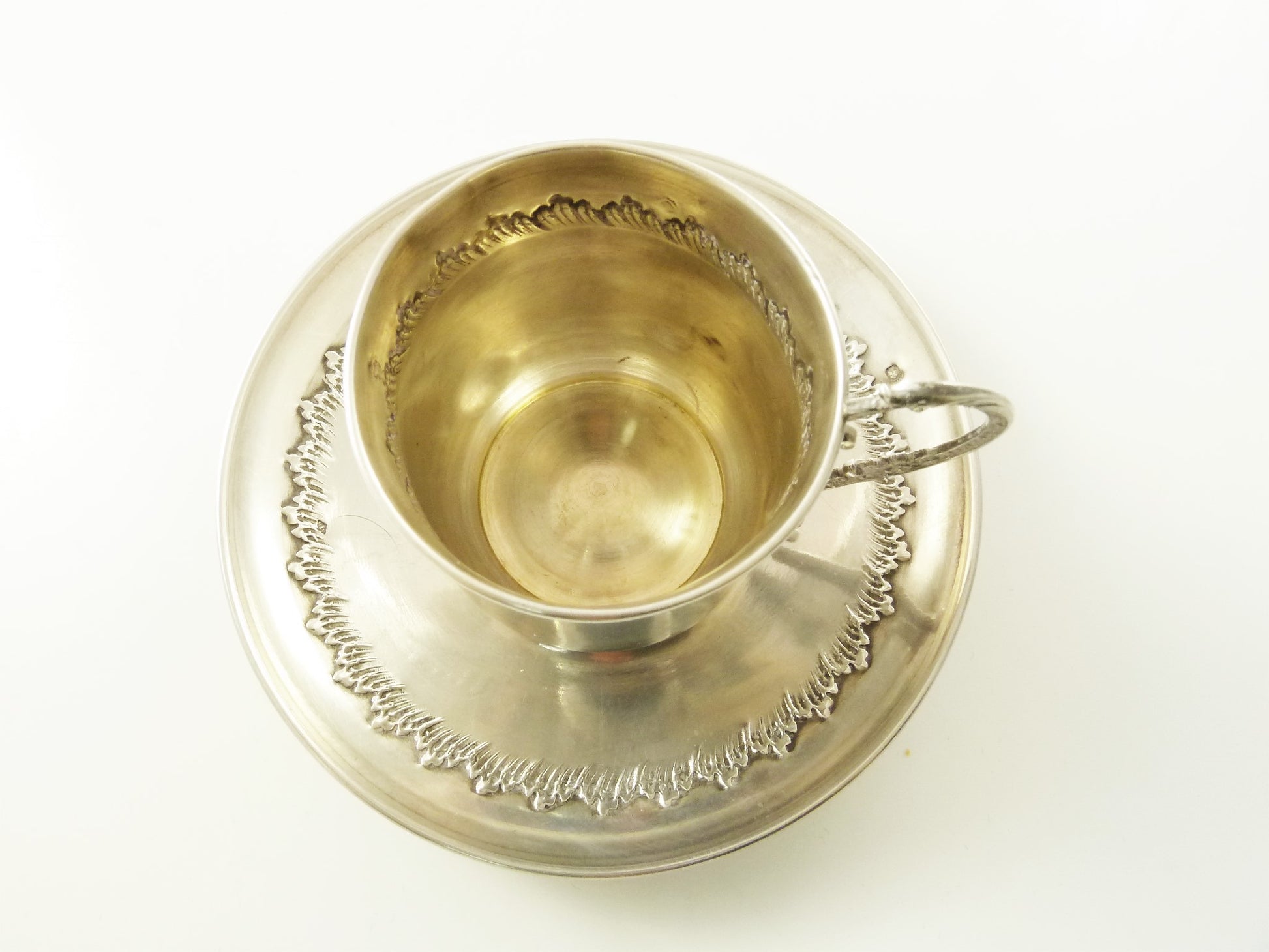 French Sterling Silver Cup & Saucer, Antique Demitasse Set - 43 Chesapeake Court Antiques