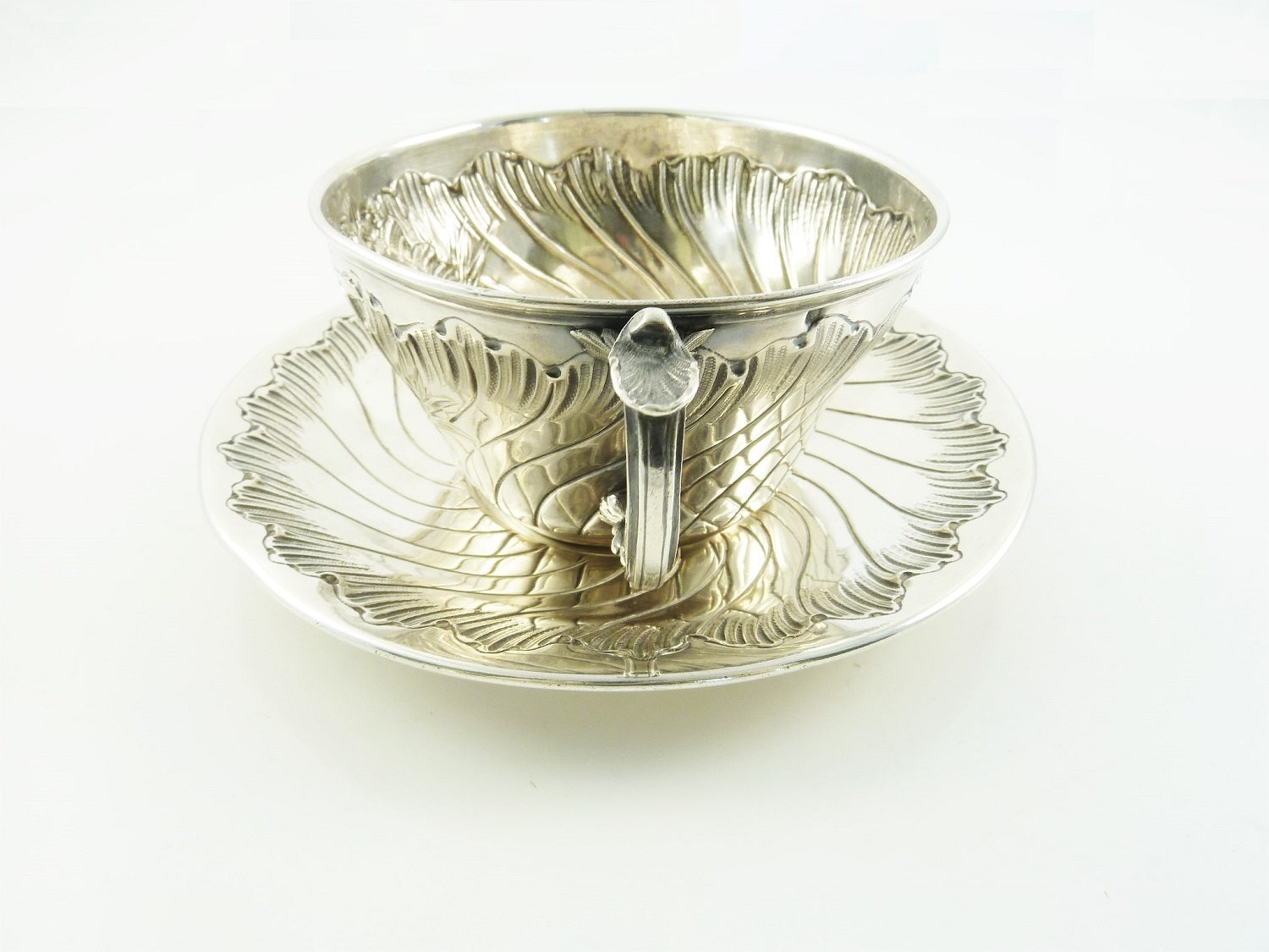 Antique French Sterling Silver Cup and Saucer, Chocolate or Coffee, Ravinet & Denfert - 43 Chesapeake Court Antiques