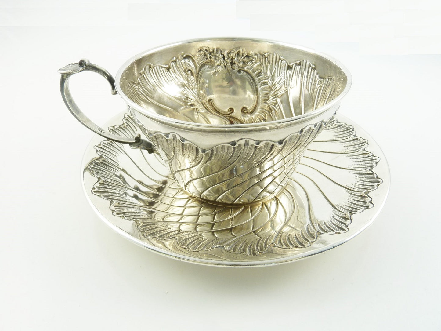 Antique French Sterling Silver Cup and Saucer, Chocolate or Coffee, Ravinet & Denfert - 43 Chesapeake Court Antiques