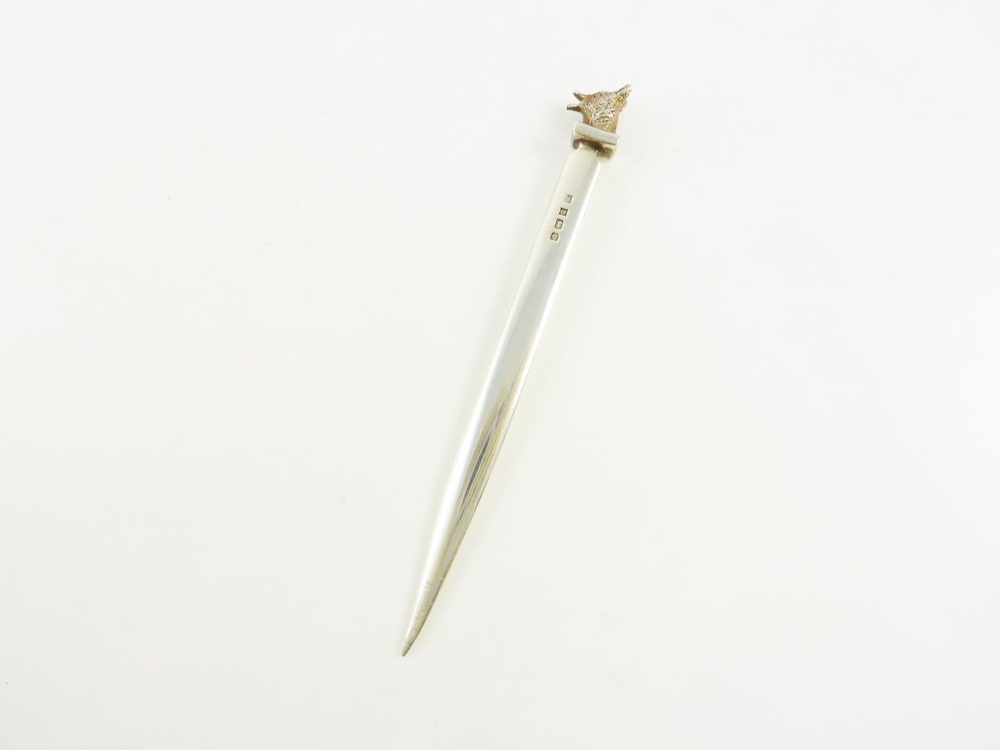 English Sterling Silver Letter Opener With Gilt Fox Head - 43 Chesapeake Court Antiques