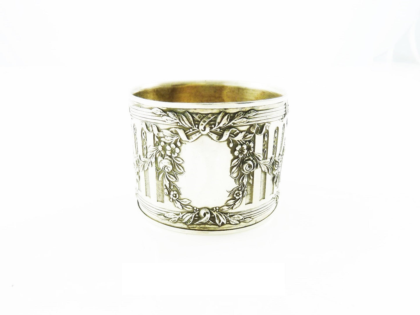 Antique French Sterling Silver Napkin Ring, Ribbons and Roses - 43 Chesapeake Court Antiques