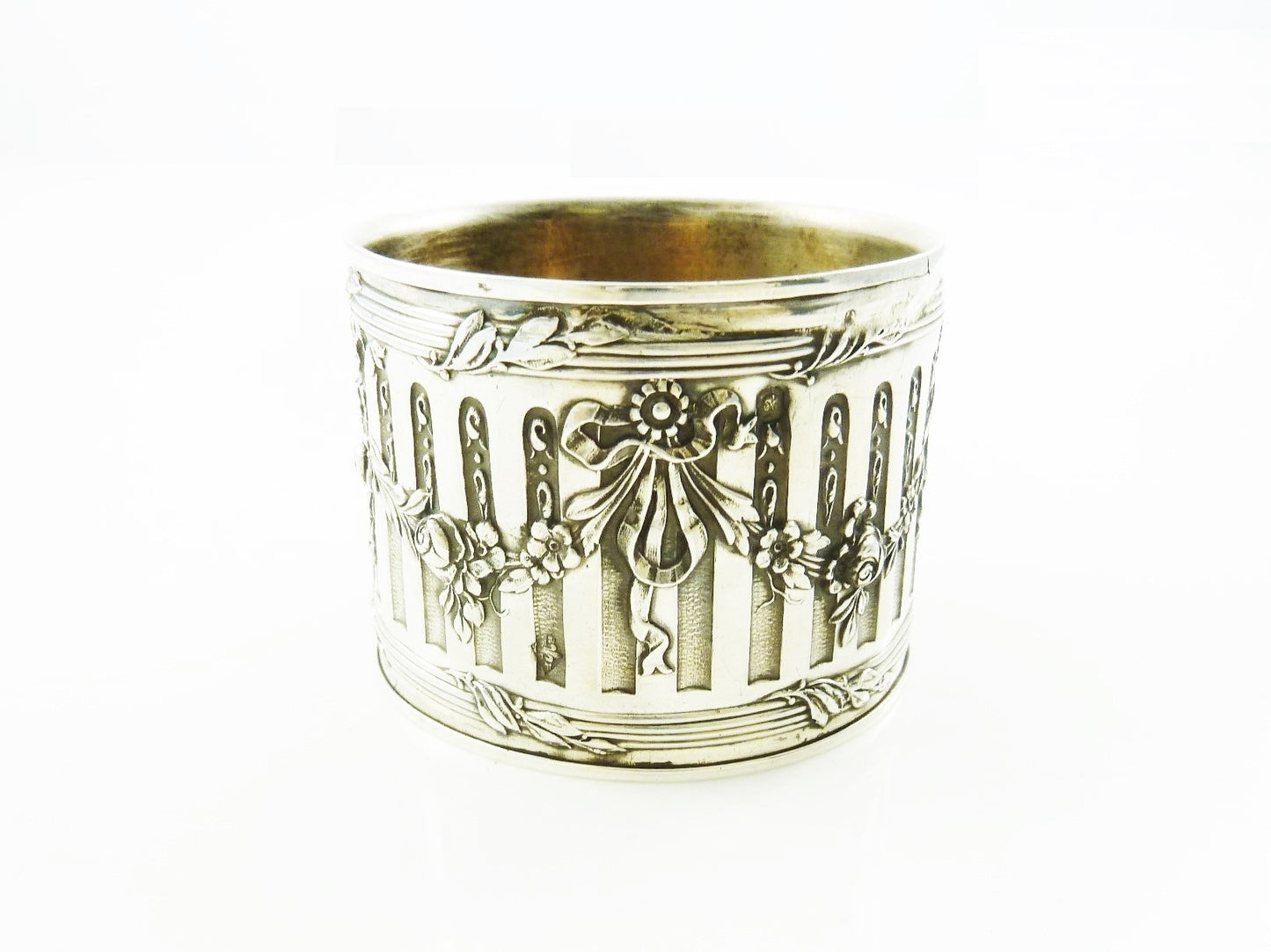 Antique French Sterling Silver Napkin Ring, Ribbons and Roses - 43 Chesapeake Court Antiques