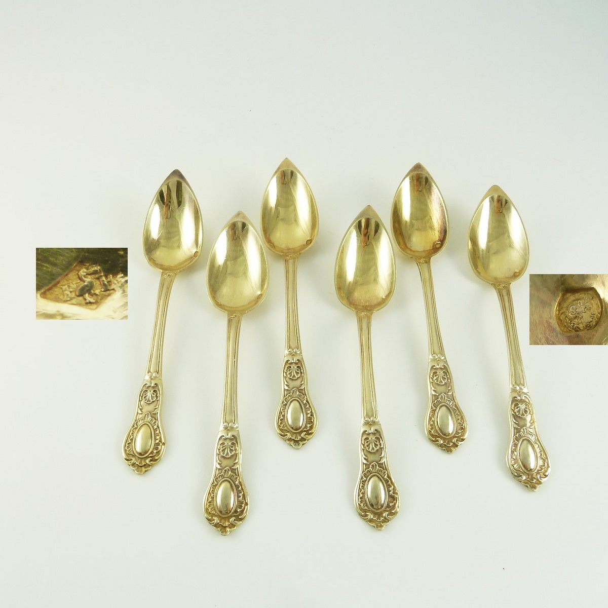 Antique French Silver & Vermeil Coffee Spoons with Presentation Case, Set of Six - 43 Chesapeake Court Antiques