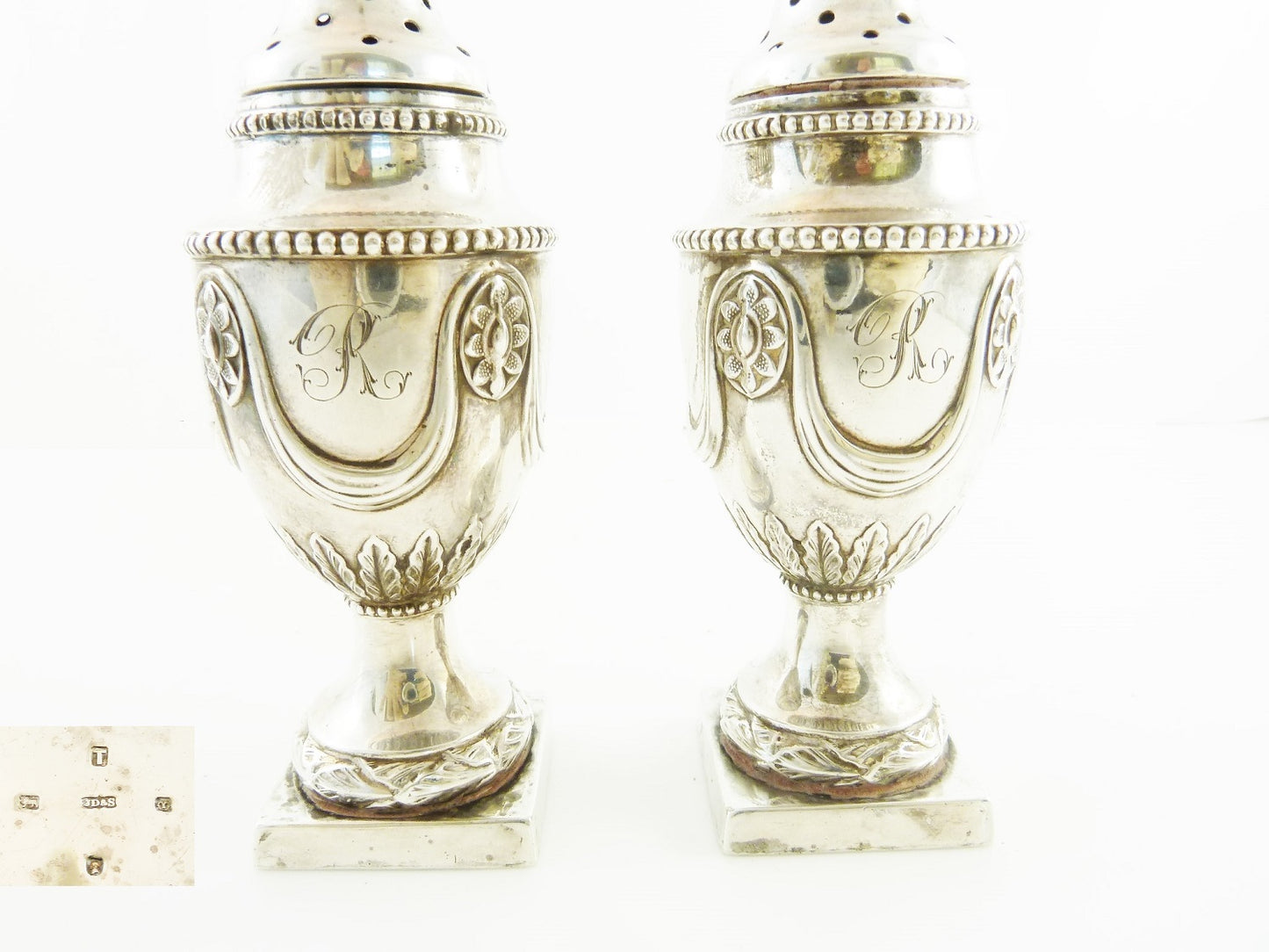 Antique Sterling Silver English Pepperettes, Castor or Shakers, A Pair - 43 Chesapeake Court Antiques