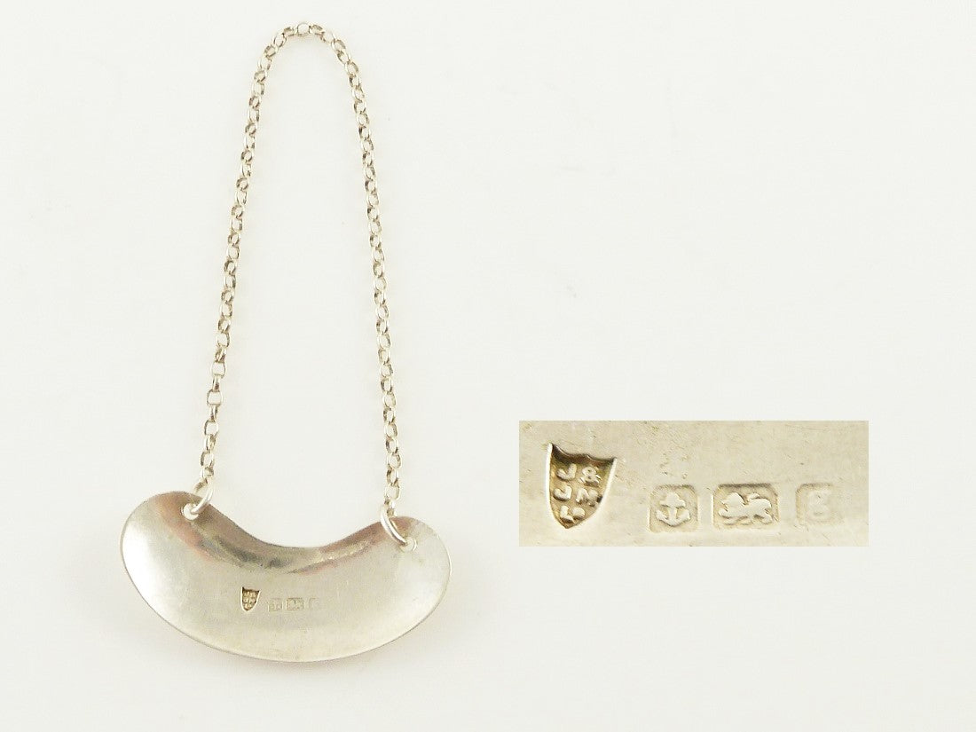 English Edwardian Sterling Silver Bottle Tag for “ Whiskey" - 43 Chesapeake Court Antiques