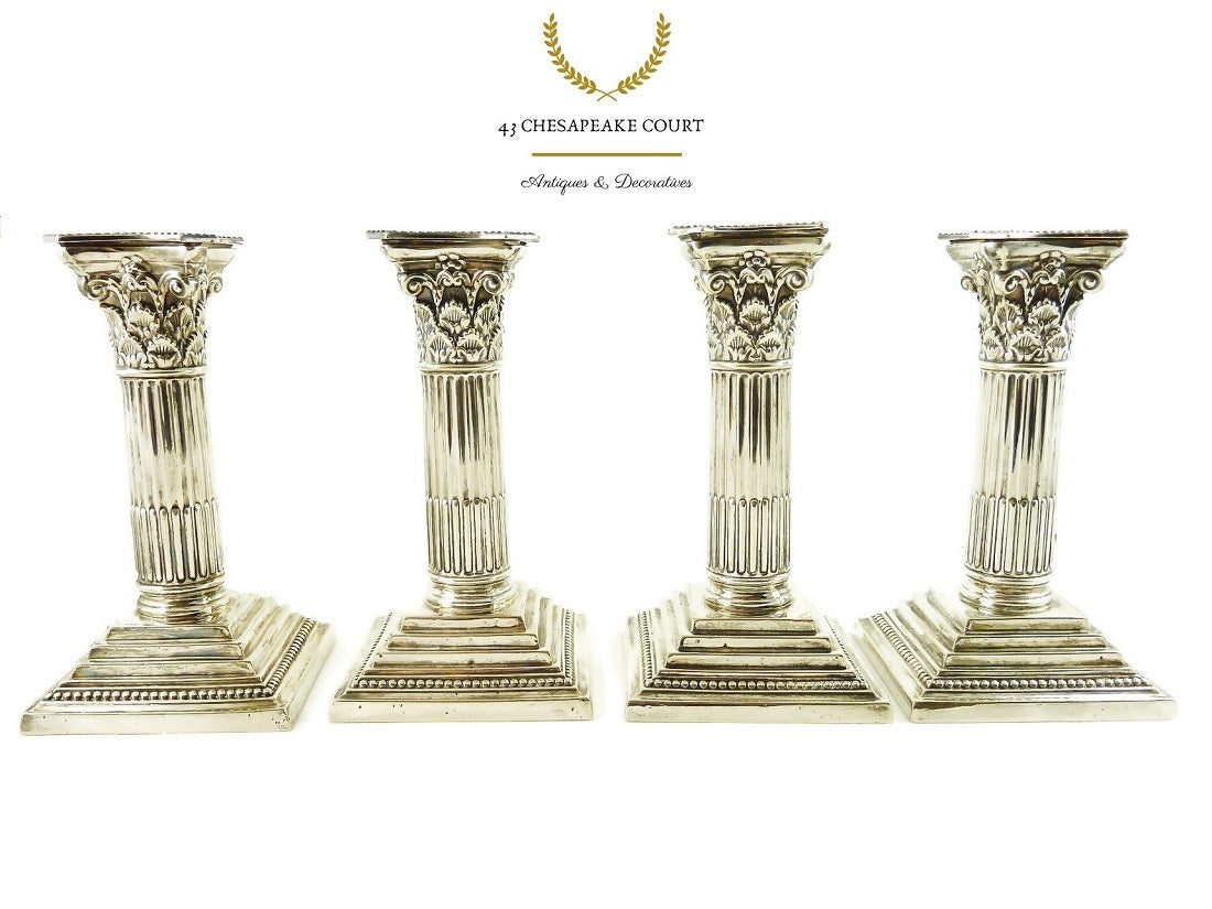 Antique Corinthian Column Candlesticks or Candle Holders, Set of Four by Mappin & Web - 43 Chesapeake Court Antiques