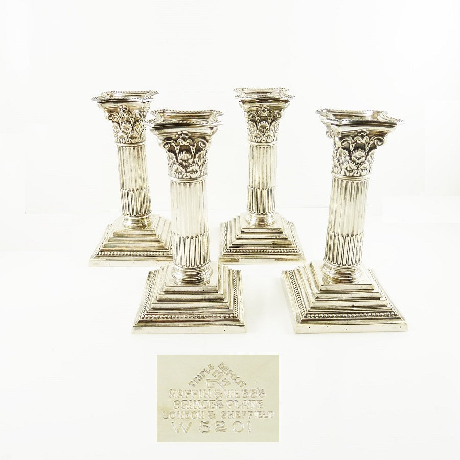 Antique Corinthian Column Candlesticks or Candle Holders, Set of Four by Mappin & Web - 43 Chesapeake Court Antiques