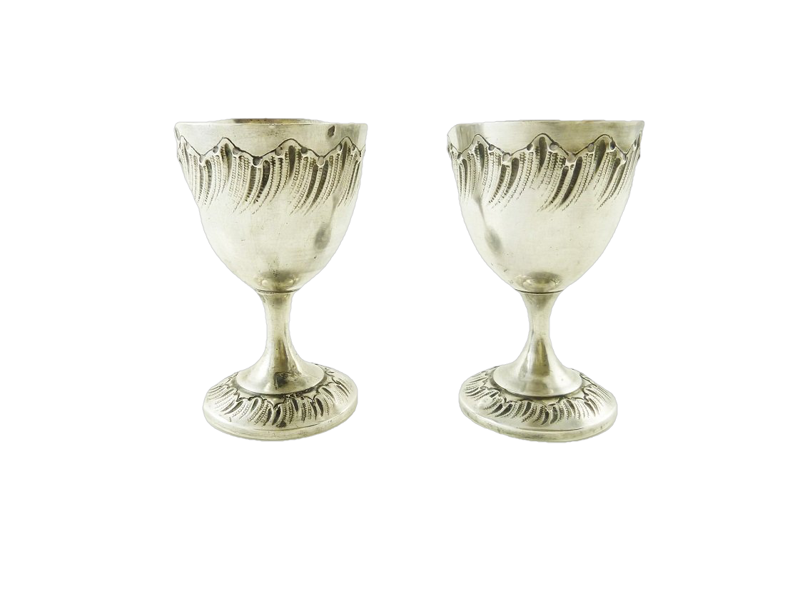 Antique French Sterling Silver Egg Cups, Matching Pair Rococo - 43 Chesapeake Court Antiques