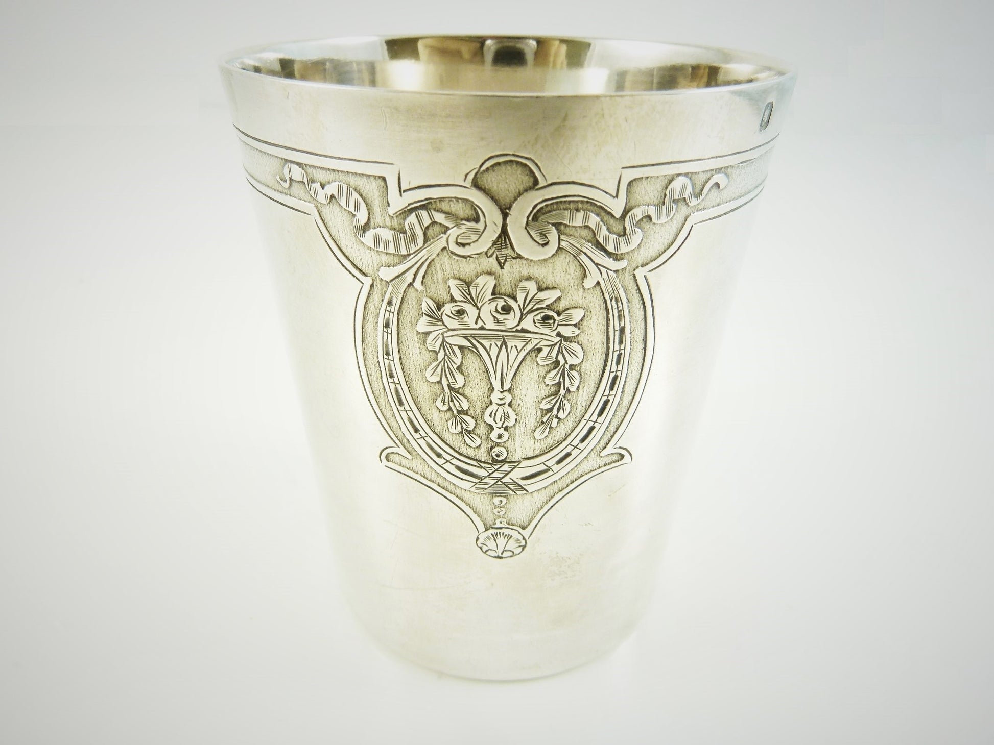 Antique French Sterling Silver Timbale or Beaker, Ribbons and Roses - 43 Chesapeake Court Antiques