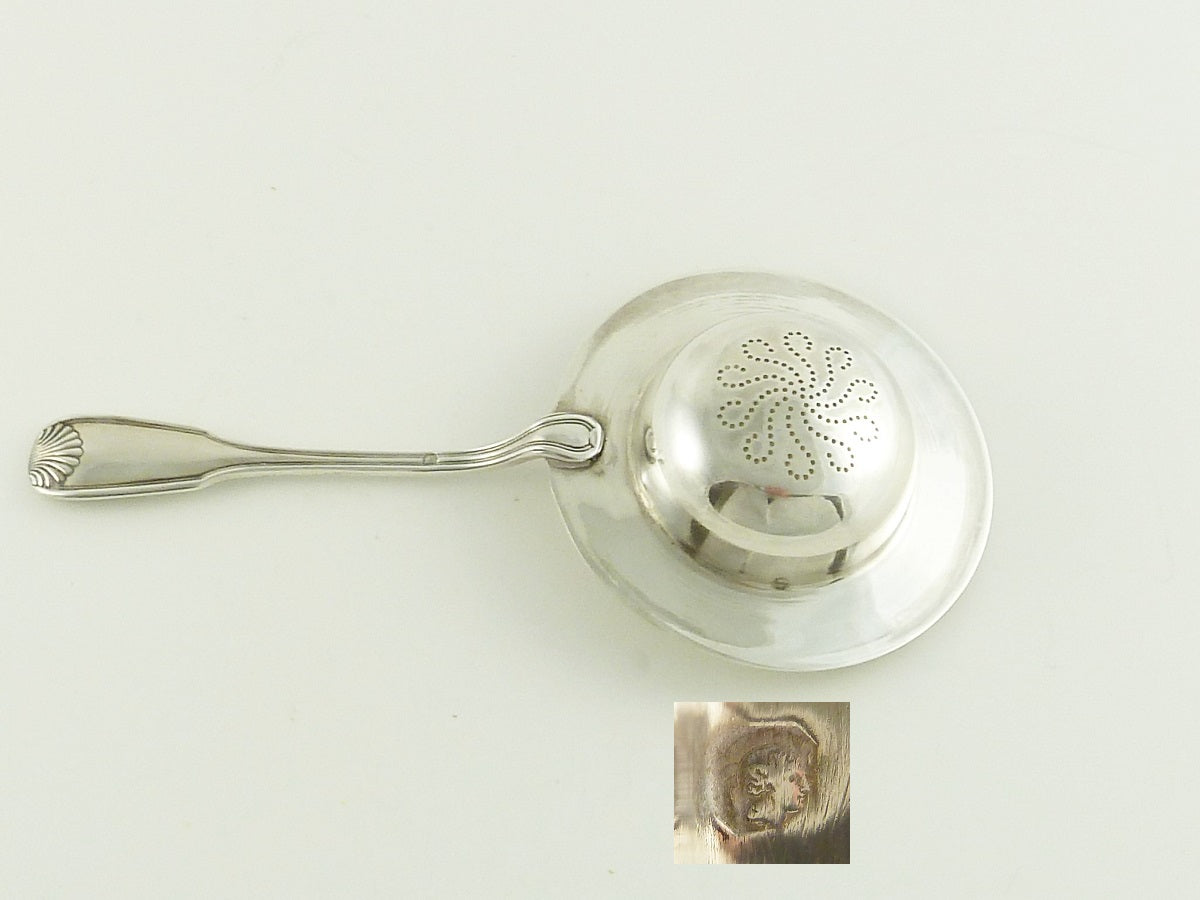 Antique French Sterling Silver Tea Strainer, Shell or Coquille Motifs - 43 Chesapeake Court Antiques