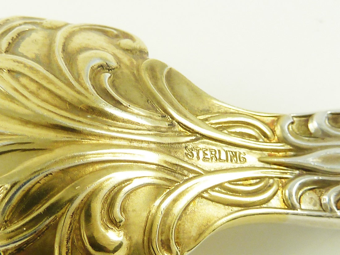 Antique Sterling Silver Gilt Cheese Scoop, Dominick & Haff New Kings Pattern - 43 Chesapeake Court Antiques