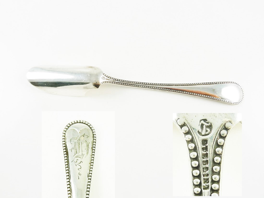 Antique Sterling Silver Cheese Scoop, Durgin Bead Pattern - 43 Chesapeake Court Antiques