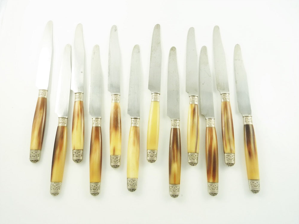 Antique French Silver & Horn Dinner Knives, Set of Twelve - 43 Chesapeake Court Antiques