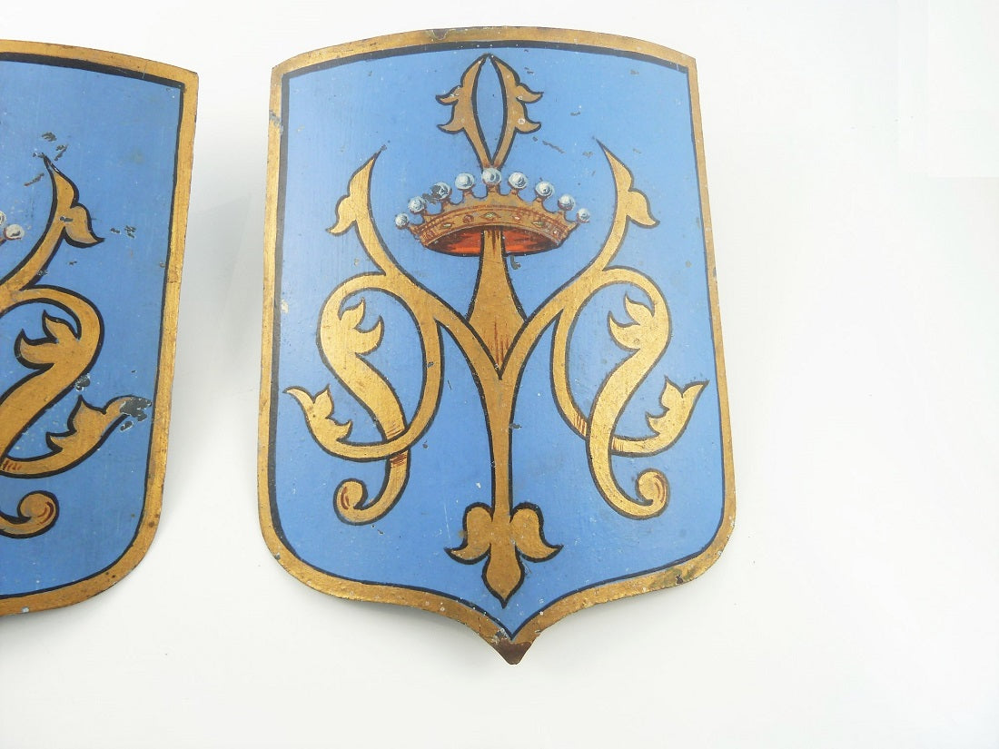 Antique French Hand-Painted Shields, Armorial for Count with Crown - 43 Chesapeake Court Antiques