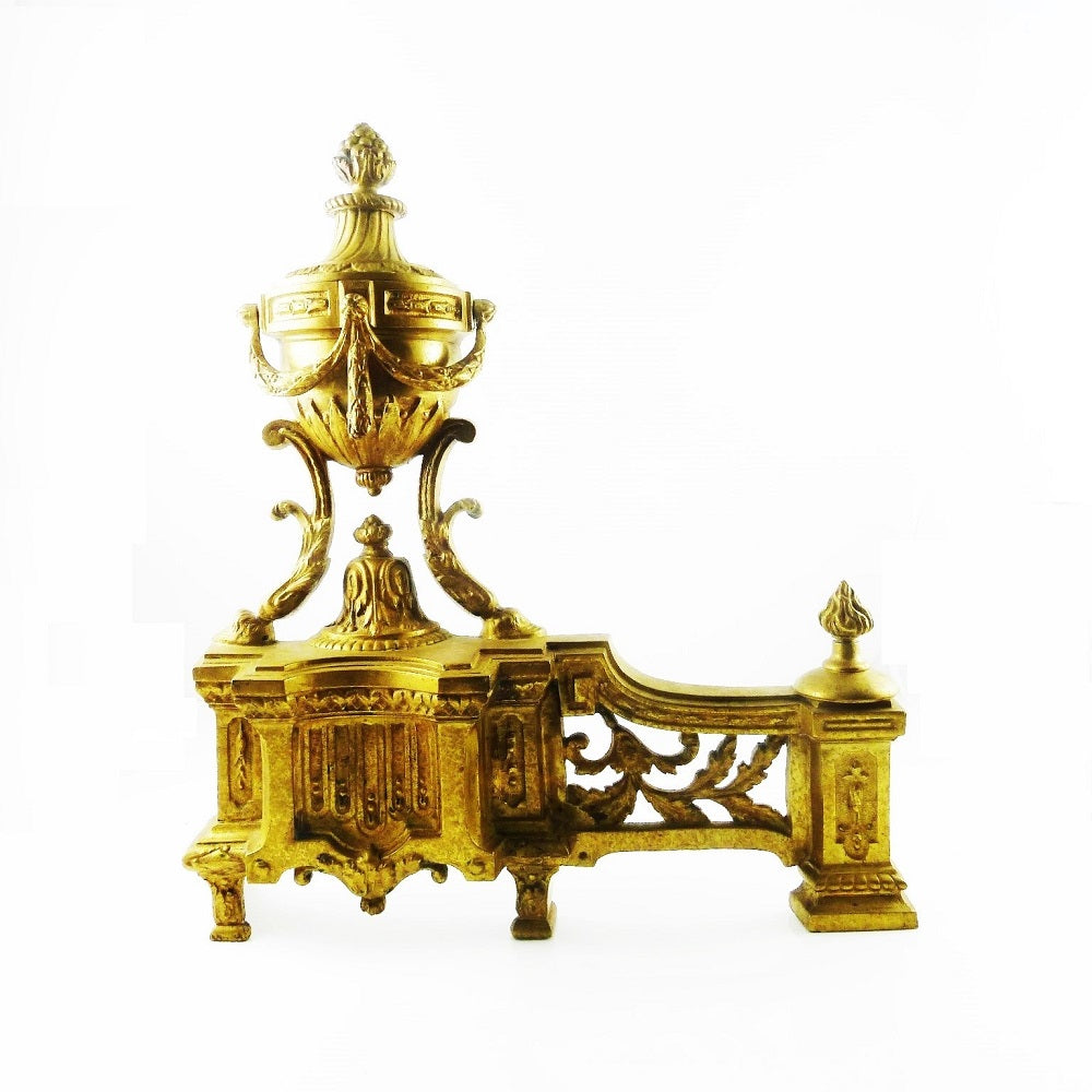 Antique French Gilt Fireplace Fender, Flambeau Finials - 43 Chesapeake Court Antiques