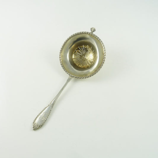 Antique French Sterling Silver Tea Strainer with Vermeil, Over the Cup Style - 43 Chesapeake Court Antiques