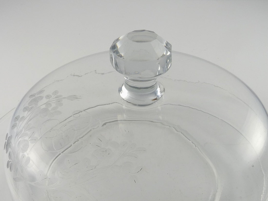 Antique Crystal Cheese Bell Dome with Platter Engraved "BC" - 43 Chesapeake Court Antiques