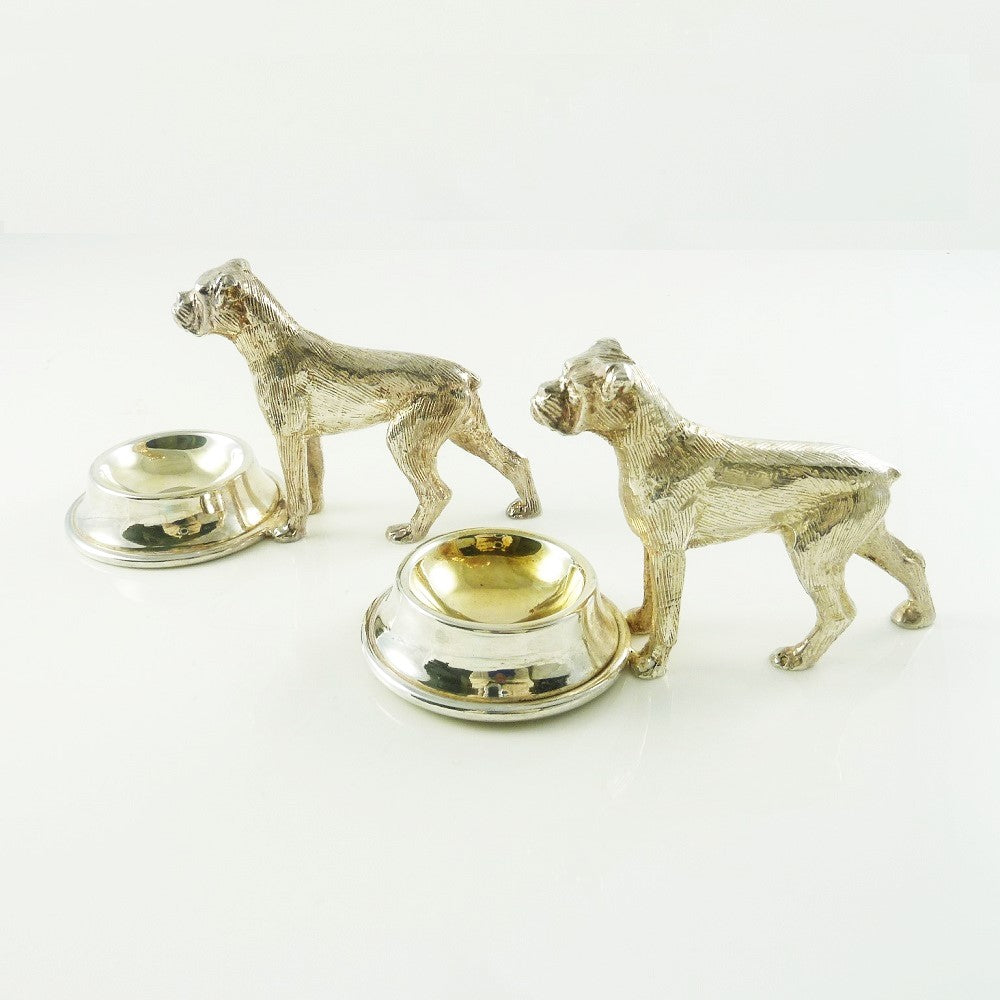 Pair of Boxer Dogs with Bowls, Silver Salt Dishes - 43 Chesapeake Court  Antiques 