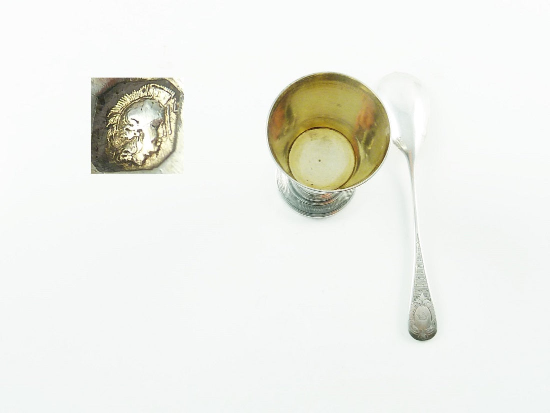French Silver Egg Cup & Spoon Vermeil Interior - 43 Chesapeake Court Antiques